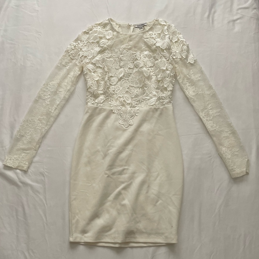Fashion Nova Dress Women Small Semiformal Long Sleeve Lace With Flowers